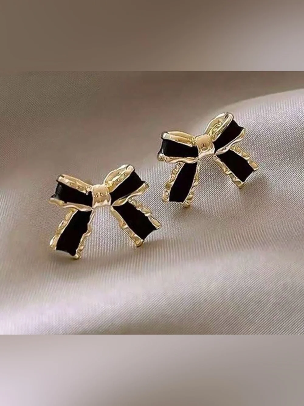 Black Enamel Bow 🖤 Stud Earrings | Gold-Tone Metal Trim NWT